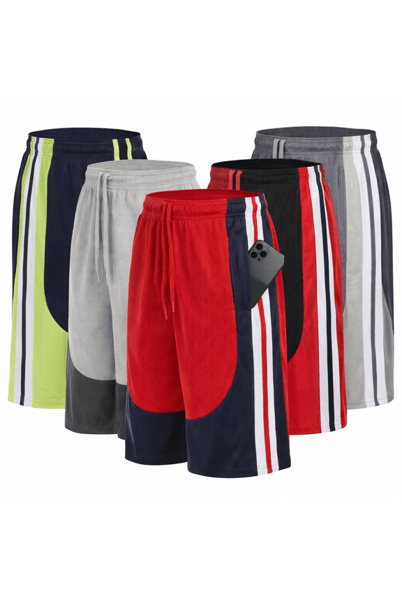 5 Pack: Mens 9" Mesh Athletic Shorts, 5-Pack Active Performance Basketball Shorts with Drawstring & Pockets, UP To 3XL