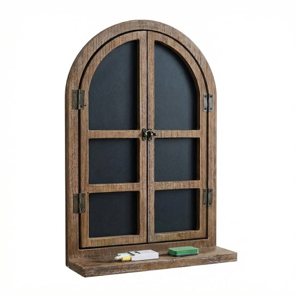 Farmhouse Window Frame Wall Decor with Chalkboard Shelf, Rustic Faux Wood Vintage Wall Art for Living Room, Kitchen or Coffee Bar