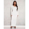 thumbnail image 3 of White Solid Maxi Bodycon Dress With Long Sleeves And Scoop Neck, 3 of 5