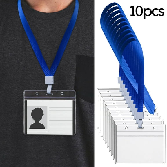 10 Pack Badge Holders with Lanyards, 4x3 Inch Horizontal Card Protector Sleeves for Health Cards, Vaccination Records, ID Badges, Waterproof PVC Name Tag Holders