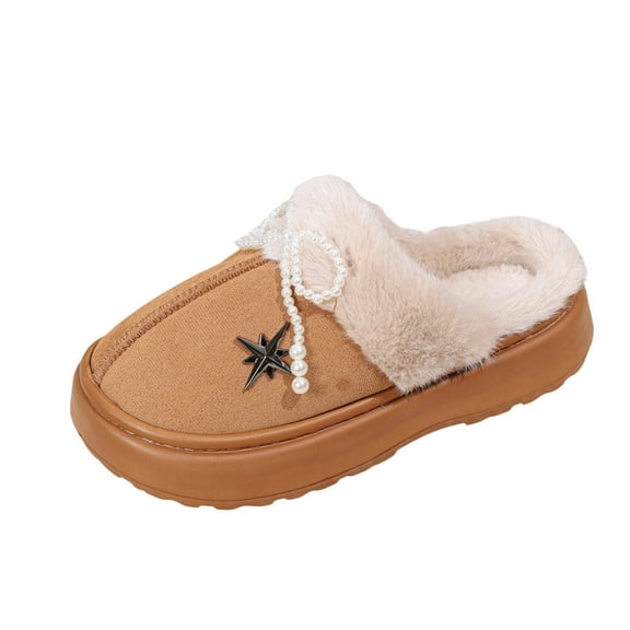 Wensltd Women's Plush Lined Warm Winter Slippers Solid Color Fashion Lightweight Bedroom Slippers