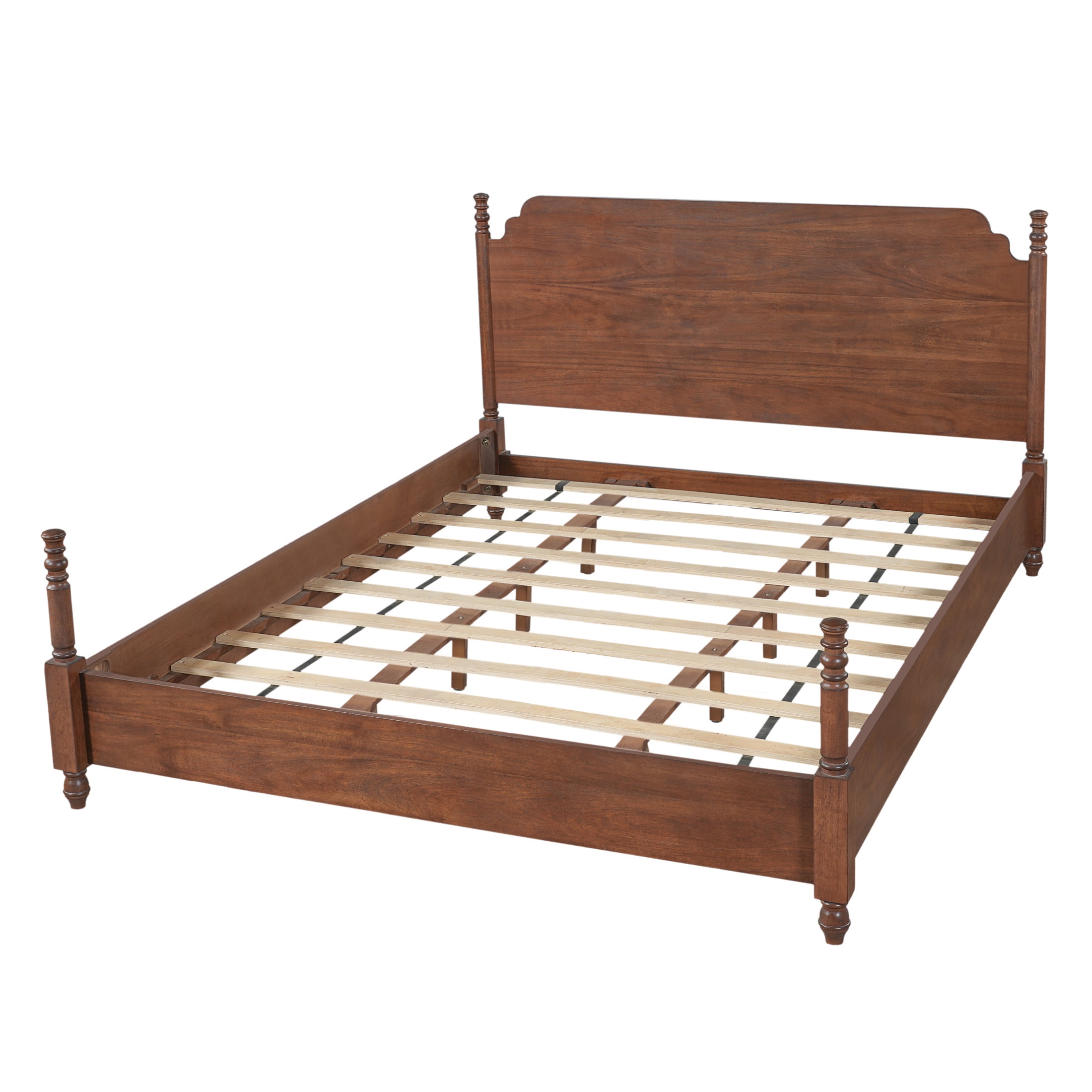 Christopher Knight Home Farmhouse Queen Platform Bed with Curved Headboard, Turned Legs, Walnut Brown