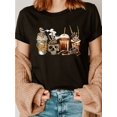 thumbnail image 1 of Halloween Skull Coffee Print t-Shirt, Short Sleeve Crew Neck Casual Top For Summer &Amp; Spring, Women's Clothing, 1 of 6