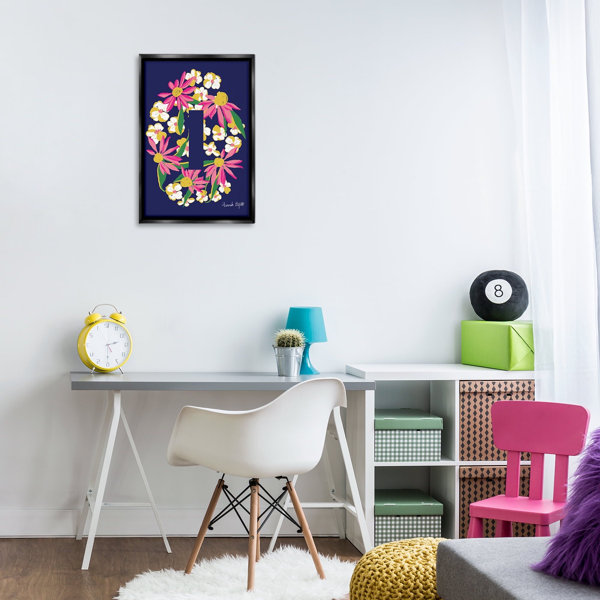 Stupell Industries Floral Bloom Letter I Botanical & Floral Painting Black Floater Framed Art Print Wall Art, 17 x 25