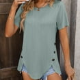 thumbnail image 4 of BLVB Womens Tops Dressy Casual Short Sleeve Crewneck Textured Tunic Tops Side Button Asymmetrical Blouses Shirts, 4 of 6