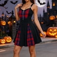 thumbnail image 6 of Stamzod A Line Dresses for Women Fashion Plaid Patchwork Gothic Dress O-Ring Straps Halloween Mini Dress, 6 of 9