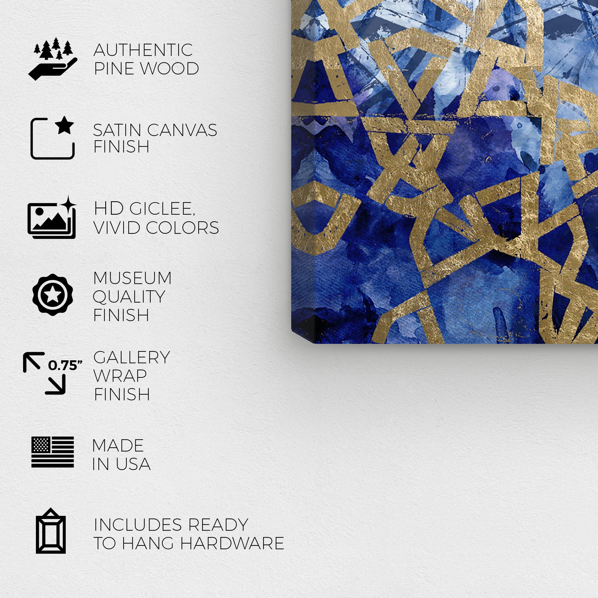 Wynwood Studio Abstract Moroccan Canvas Art - Blue Hypnotic Greek, Wall Art for Living Room, Bedroom, and Bathroom, 12 in x 12, Blue and Gold Home Decor