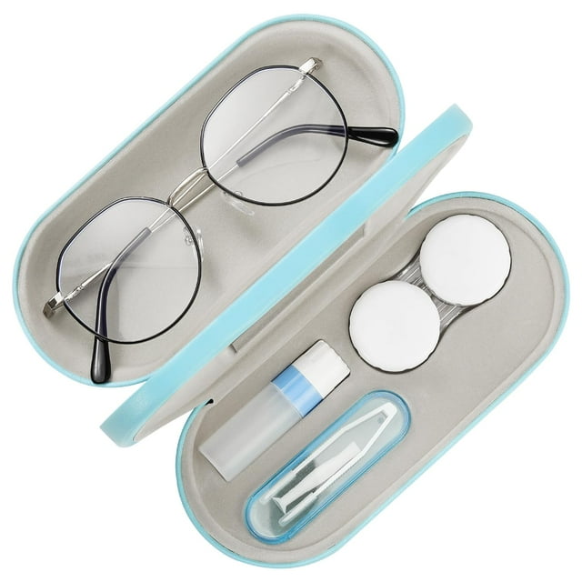 Estuche para Anteojos + Estuche para Lentes de Contacto MoKo Doble Cara Azul Claro