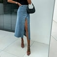 thumbnail image 6 of RUTAYY Women Casual Slit Denim Midi Jean Skirt Stretch High Waist Button Up With Pockets Solid Color Flowy Swing Pleated Beach Skirts, 6 of 9