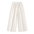 thumbnail image 5 of Hrsba Linen Wide Leg Pants For Women Solid Color High Waisted Elastic Waist Loose Full Length Trousers, 5 of 8