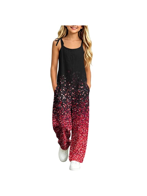 Girls Starry Print Baggy Overalls Sleeveless Casual Jumpsuits Loose Harem Pants for Summer Travel Everyday Lounge
