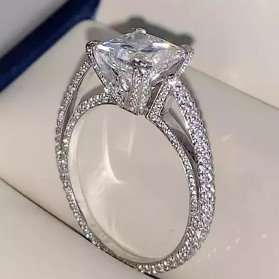 2Ct Princess Cut Simulated Diamond Cluster Solitaire With Accents Women's Engagement Ring 14K White Gold Plated Silver For Her