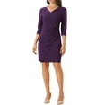 thumbnail image 2 of INSPIRE CHIC Wrap Dress for Women's 3/4 Sleeve V Neck Wedding Guest Casual Elegant Midi Dresses XS Purple, 2 of 6