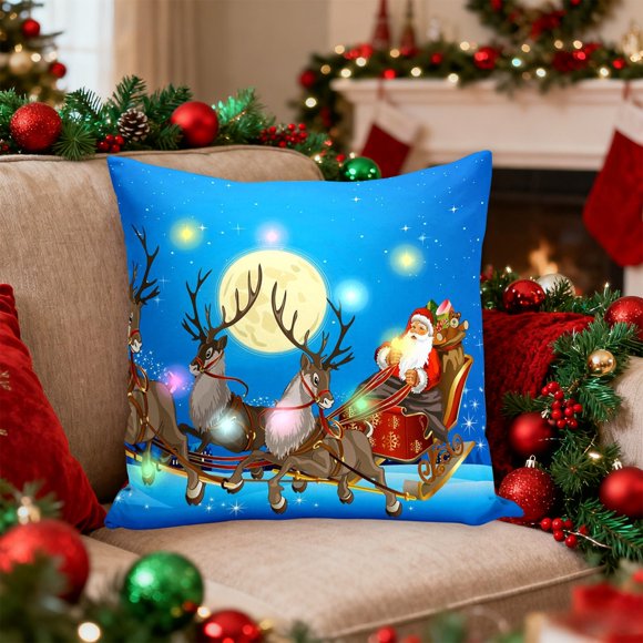 Funda de almohada navideña LED | Modos de luz intermitente y fija | Funda de almohada decorativa para sofá y cama | Decoración festiva para el hogar con diseños de Papá Noel y árbol