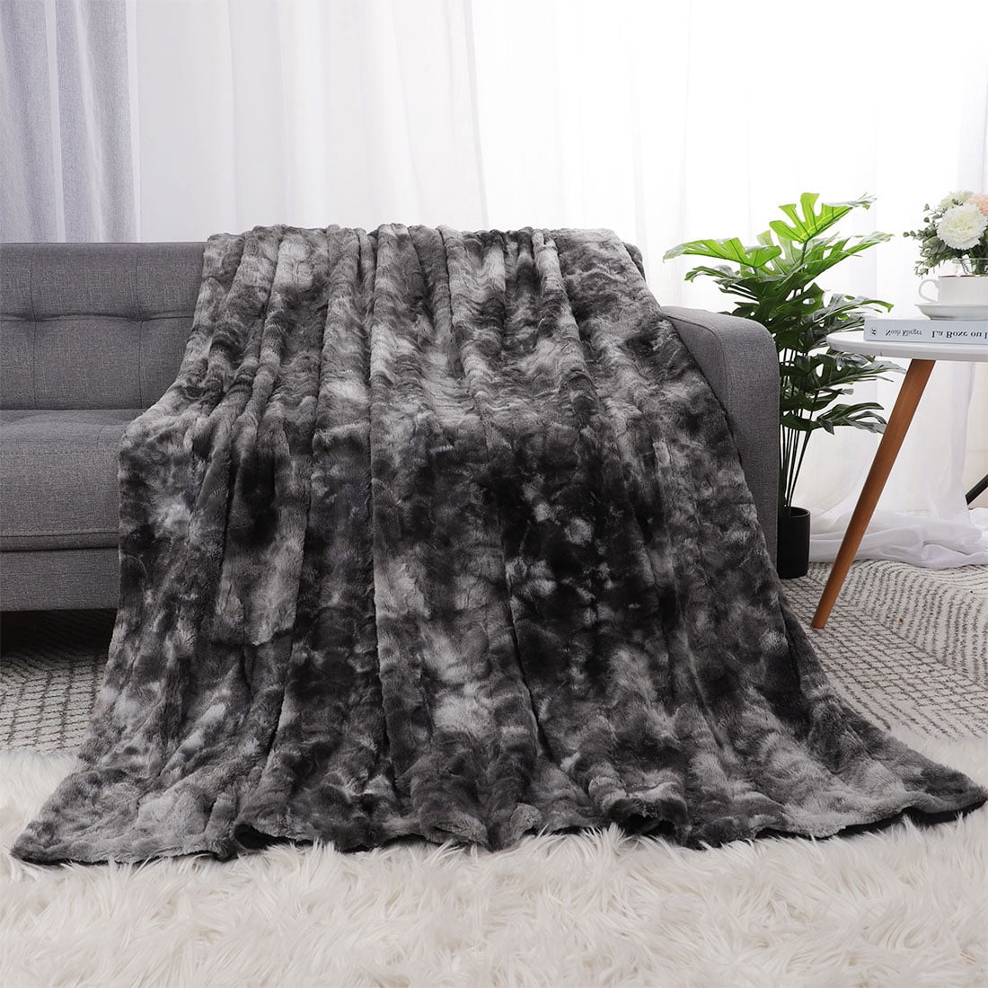 Unique Bargains Soft Fluffy Shaggy Faux Fur Blanket, Throw, Gunmetal