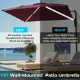 thumbnail image 6 of AECOJOY 10 ft Wall Mounted Patio Umbrella with Solar LED Lights Outdoor Rectangle Umbrella with 180° Rotation for Outside in Red, 6 of 9