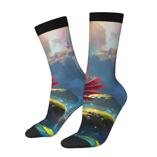 Fotbe Pond Cute Axolotl Calcetas Largas con Estampado para Hombre y Mujer – Calcetas de Compresión Transpirables y Elásticas, Viajar y Uso Diario Talla 5-11