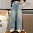 thumbnail image 5 of Gibobby Girls Jeans Denim Elastic High Waisted Wide Leg Baggy Cargo Pants with Pockets Girls High-Waisted Jeans with Adjustable Waistband(Blue,5-6 Years), 5 of 9