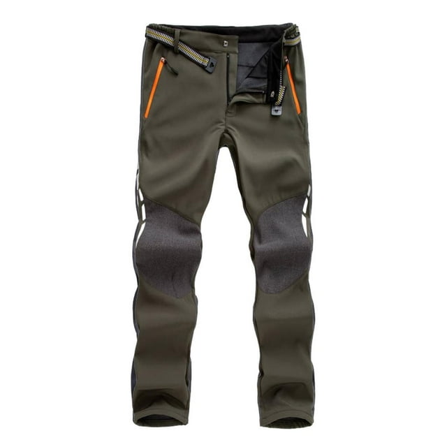 TISHITA Men's Thickened Autumn And Winter Waterproof Pants Zipper Design Green XXL