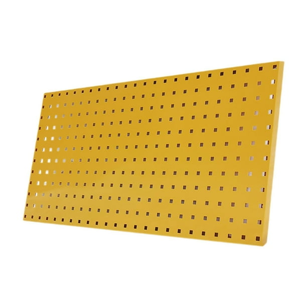 Organizador de pared con tablero perforado, panel de pared con tablero perforado, almacenamiento resistente y versátil para garaje. Amarillo