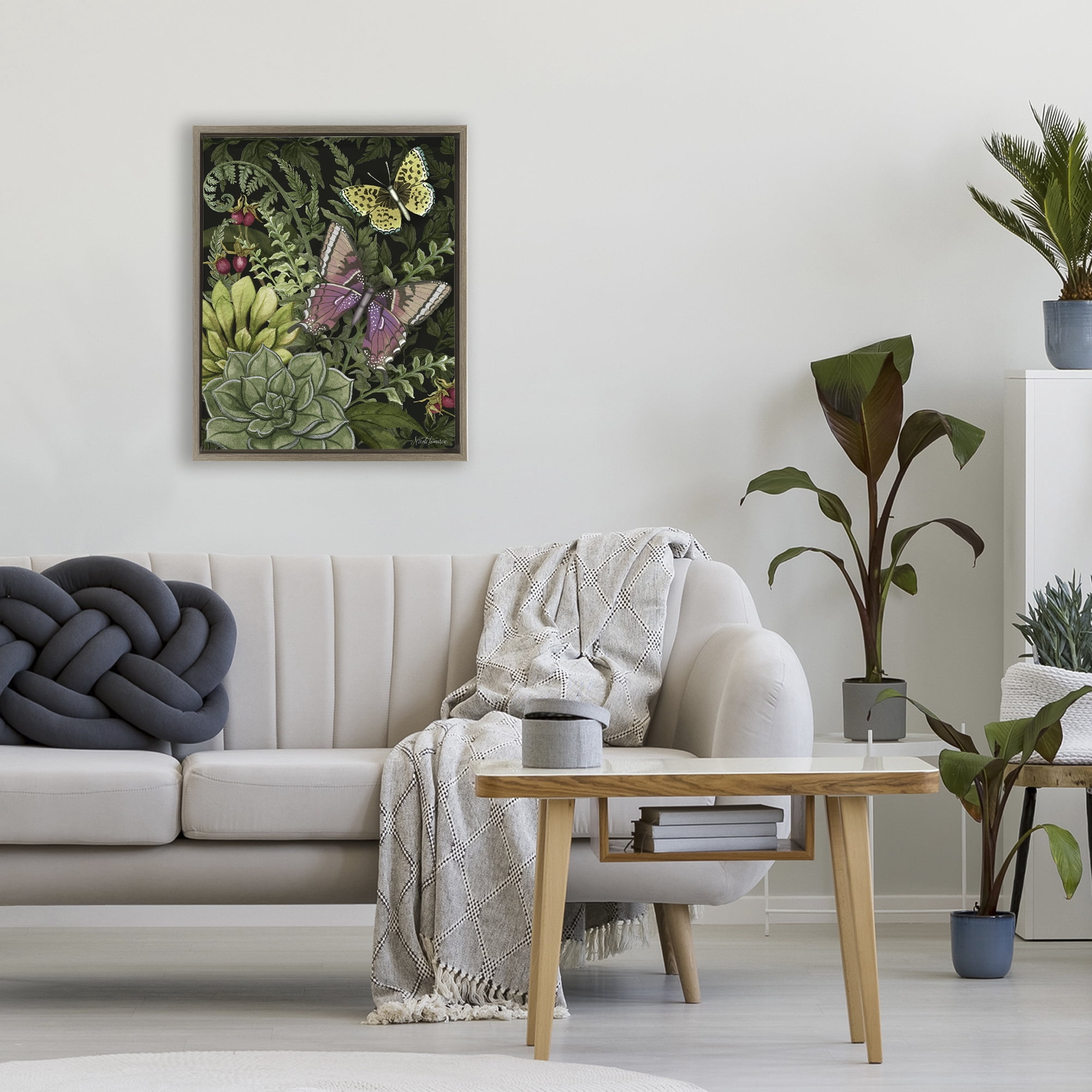 Stupell Industries Dark Succulents Midnight Garden Brown Framed Floater Canvas Wall Art, design by Nicole Tamarin