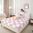thumbnail image 4 of Homewish Geometric Plaid Grid Twin Sheet Sets 3pcs for Kids Teens,Pink White Twin Fitted Sheet Microfiber,Mid Century Breathable Flat Sheet,Breathable Home Decor, 4 of 7