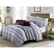 7 Piece Gray white Striped Comforter Set King Size New