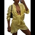 thumbnail image 2 of Conjuntos de Verano de 2 Piezas: Camisa Abotonada, Top y Falda, Conjuntos Casuales para Estar en Casa. Amarillo Talla Única, 2 of 10