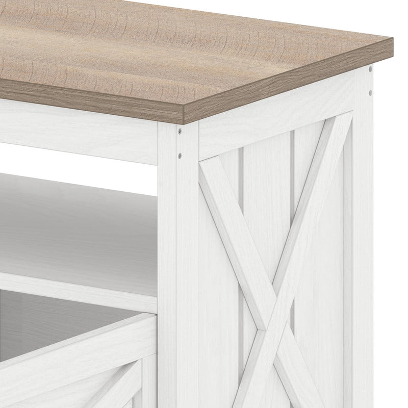 Uforic Farmhouse TV Stand up to 75 inch with Power Outlet & LED Light, Entertainment Center Media Console with Storage Shelves, Grey White