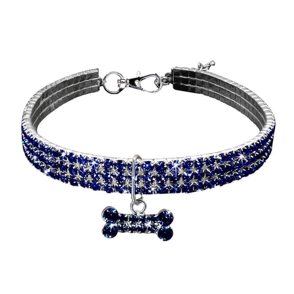 yuehao pet supplies cute mini pet dog bling rhinestone chocker collars fancy dog necklace blue
