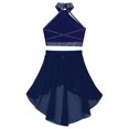 thumbnail image 6 of Aislor Kids Girls Shiny Glittery Rhinestones Ballet Dance Dress Halter Crop Tops with Skirt Navy Blue 16, 6 of 7