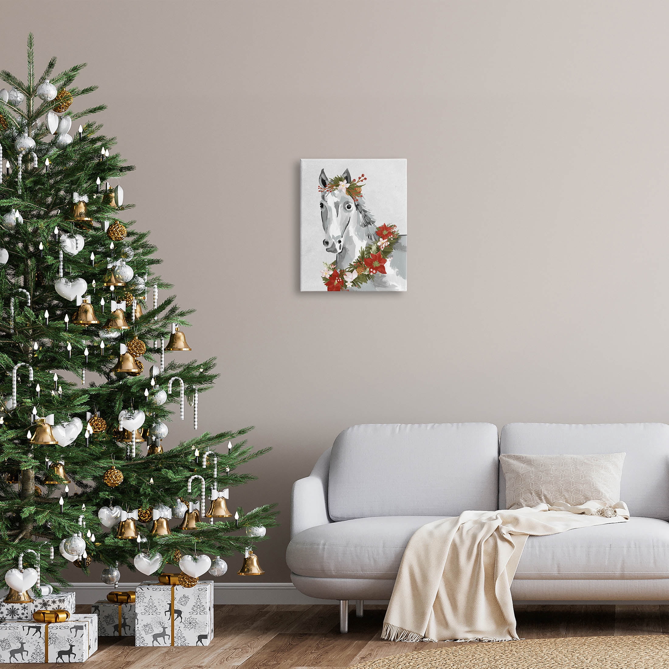 Stupell Industries Festive Holiday Horse Holly Wreath Graphic Art Gallery Wrapped Canvas Print Wall Art, Design by Laura Konyndyk
