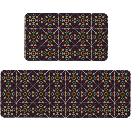 

Boho Kitchen Mats Cushioned Anti-Fatigue Set 2 Piece Kitchen Rugs Non Slip Waterproof Wipe Clean Carpet Rugs for Kitchen Floor Sink Laundry 17x29 and 17x47 Inch