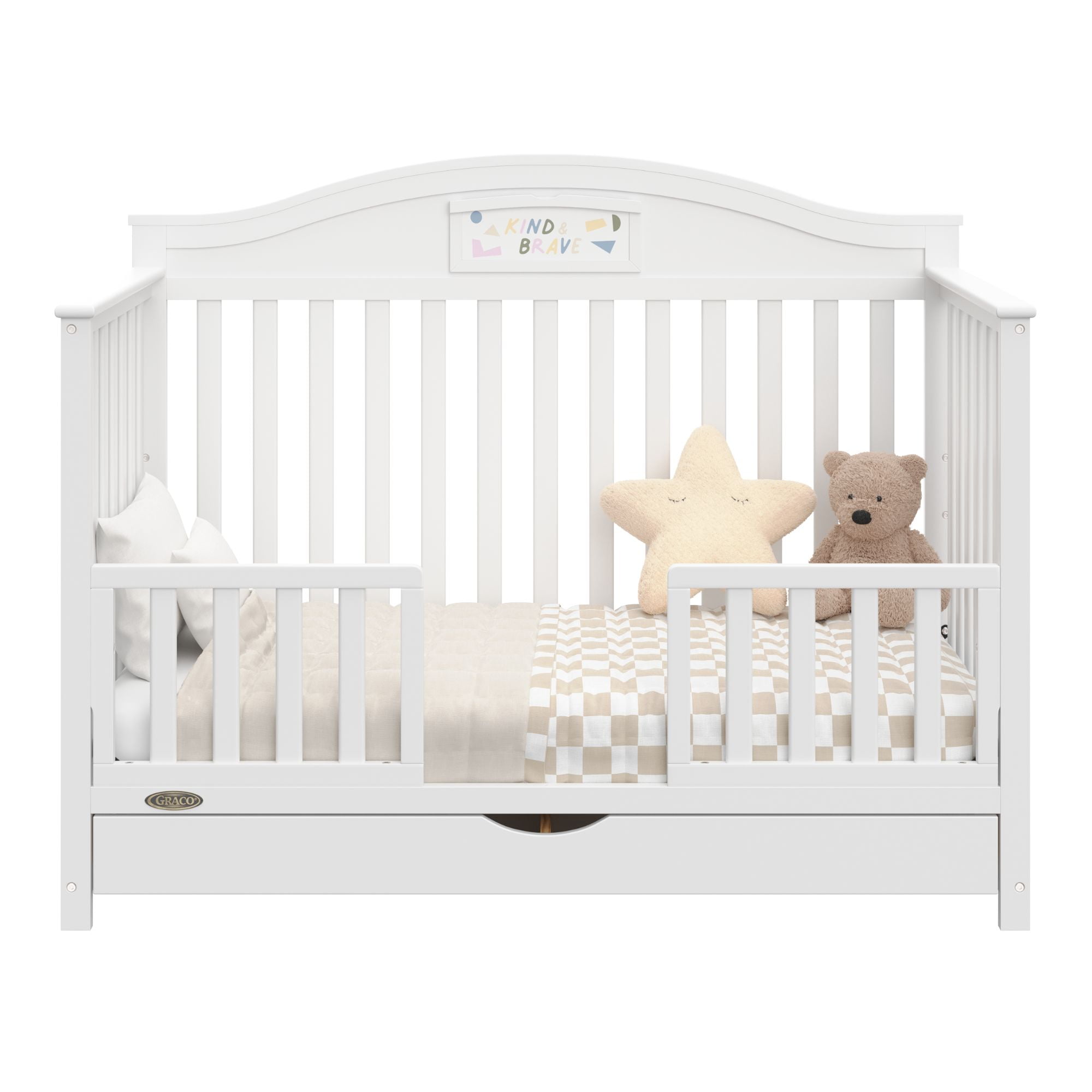 Graco Story 5-in-1 Convertible Baby Crib with Drawer and Reversible Headboard, White
