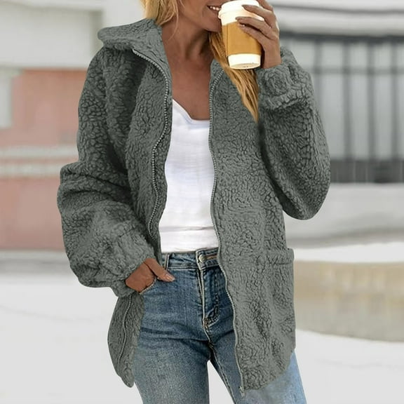 Abomasnow Women's Fuzzy Fleece Faux Shearling Coat Oversized Jacket with Hooded Winter Warm Full Zipper Outwear for Daily Use