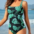 thumbnail image 4 of Summer Saving pimelu Bathing Suit for Women Tummy Control Swimsuit for Women One Piece Swimsuit Tankini Hawaiian Vacation Leaves Print Ruched Slim Modest Swim Suit Swimsuit for Women, 4 of 6