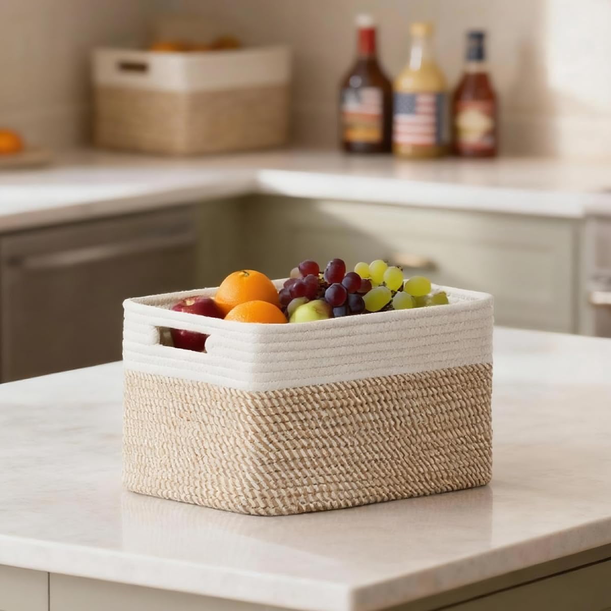 Storage racks and baskets for toys, books, clothes, wardrobes, nurseries, and bathrooms – cotton rope storage racks and baskets.