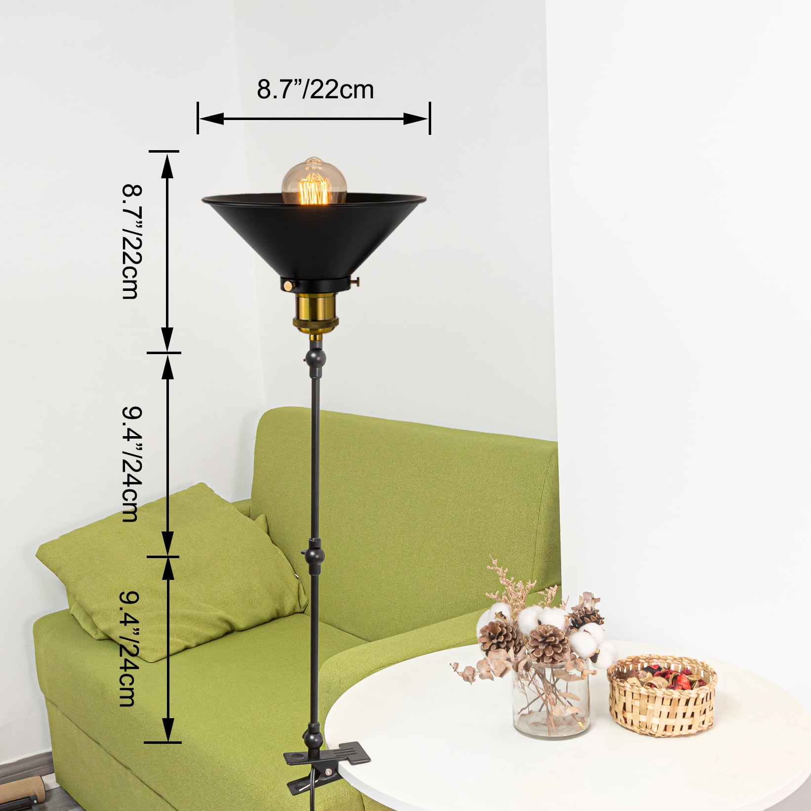 Kiven Plug-in Modern Clip-on Desk Lamp, 1-Light Nightstand Lamp with Flexible Arm, 8.2FT Plug in Cord, Decorative Clamp Lamp for Office Home Bookshelf Bedside Black Finish