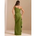 thumbnail image 3 of Olive Green One Shoulder Ruched Wrap Maxi Dress With Asymmetrical Hem, 3 of 7