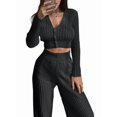 thumbnail image 2 of Traje Informal de Dos Piezas para Mujer, de Punto Liso, con Aberturas, Larga, Botones y Pantalones de Cintura Alta. Negro S, 2 of 8