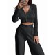 thumbnail image 2 of Traje Informal de Dos Piezas para Mujer, de Punto Liso, con Aberturas, Larga, Botones y Pantalones de Cintura Alta. Negro L, 2 of 8