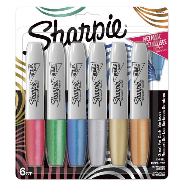 Sharpie Metallic Permanent Markers, Chisel Tip, Assorted Colors, 6