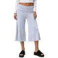 thumbnail image 2 of Dwellite Wide Leg Cropped Pants for Women Low Rise Fold Over Stretch Pants for Summer Beach Holiday Streetwear Sky Blue L, 2 of 8