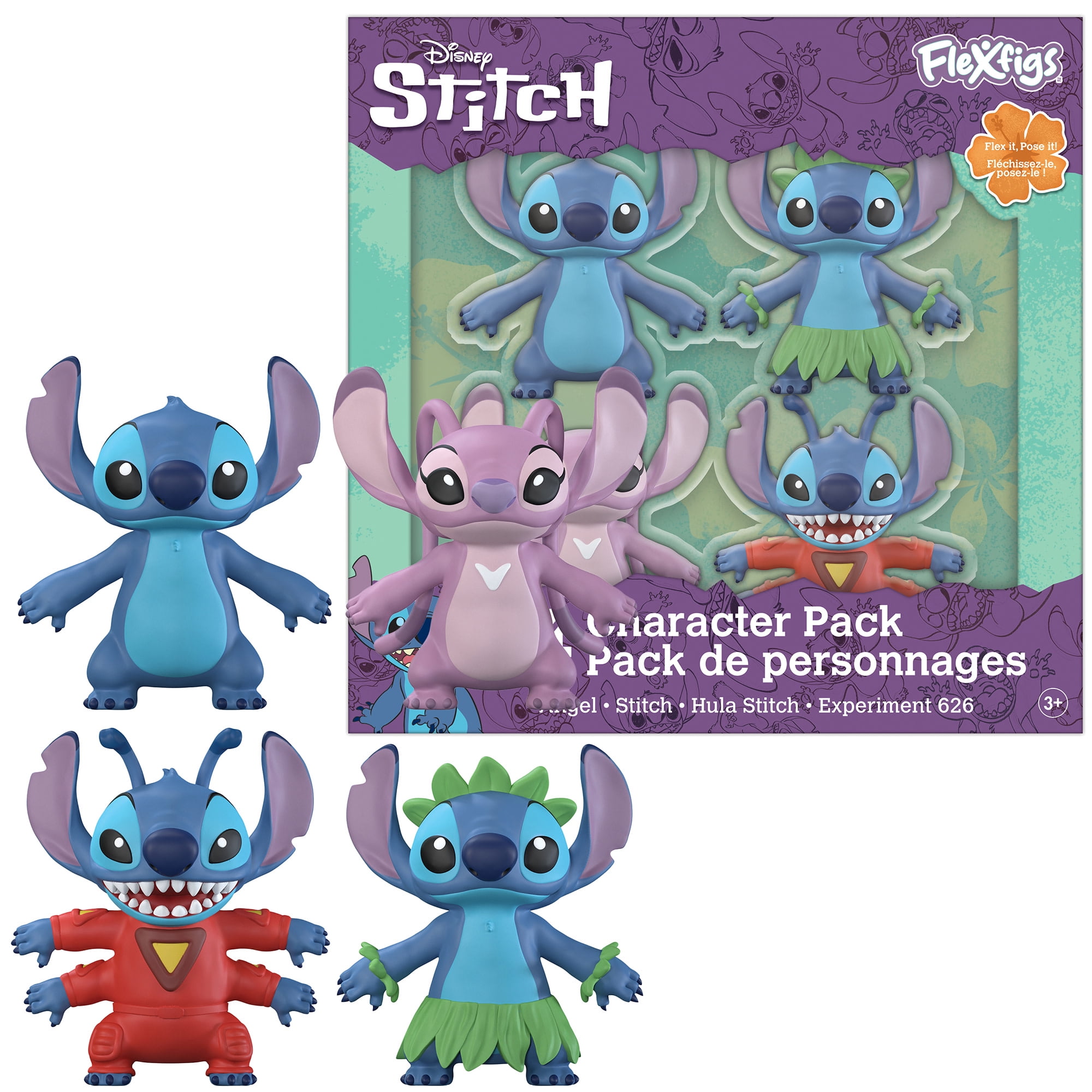 FleXfigs: Lilo & Stictch - 4 Character Pack - Disney Articulated Action Figures, Flex It - Pose It!, Collectible Toy Miniatures, Licensed, Kids Age 3+