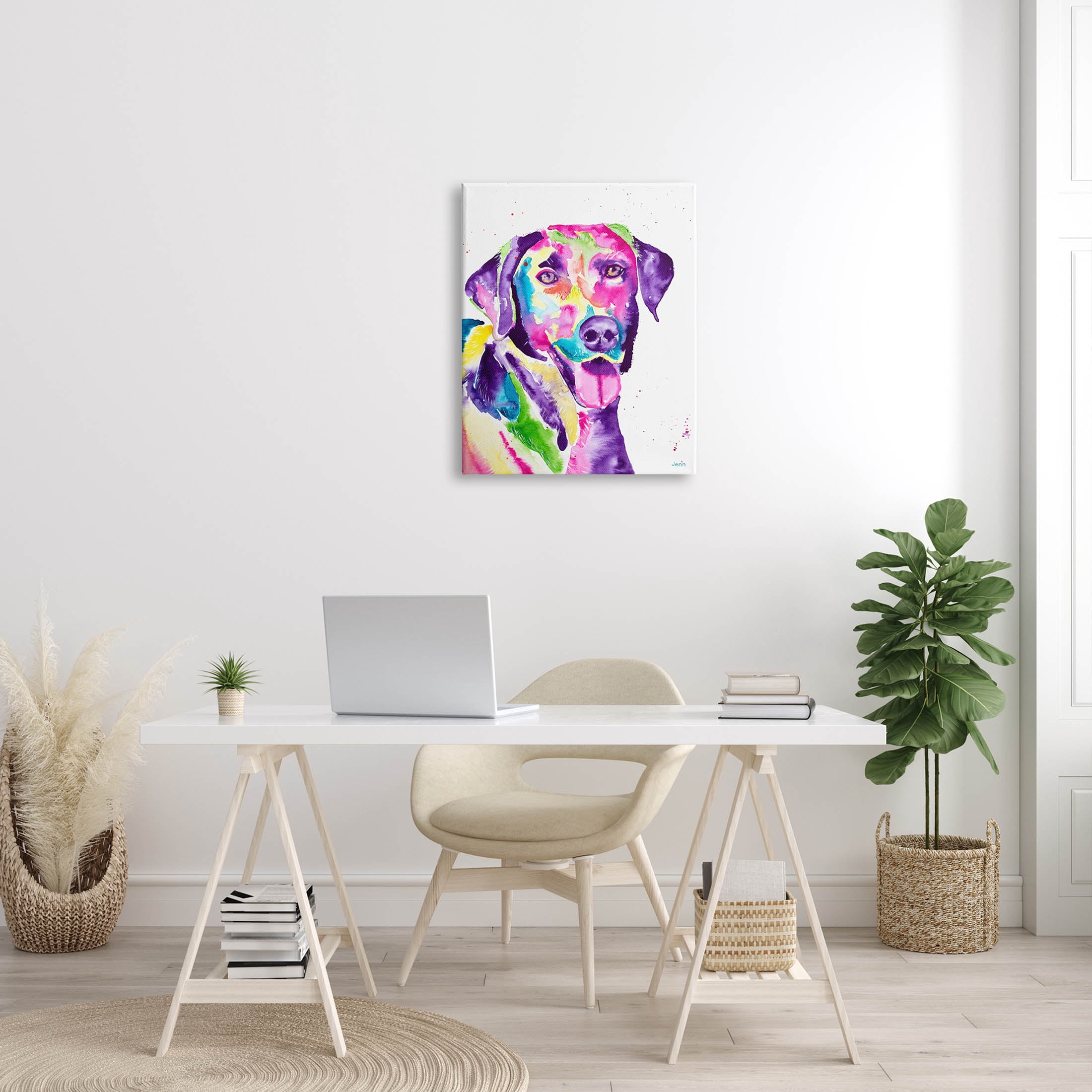 Purple Lab Dog Happy Retriever Animals & Insects Graphic Art Gallery Wrapped Canvas Print Wall Art