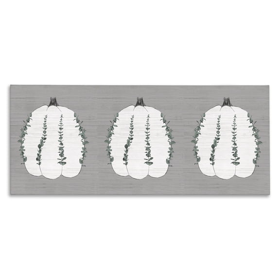 Stupell Industries Rustic Lodge Trio of Eucalyptus Pumpkins over Grey Canvas Art, 24 x 10, by Lil' Rue