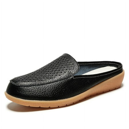 

SHYPM Women s Comfortable Slip On Closed Toe Flat Slide Shoes Perforated Mules Breathable Outdoor Slides
