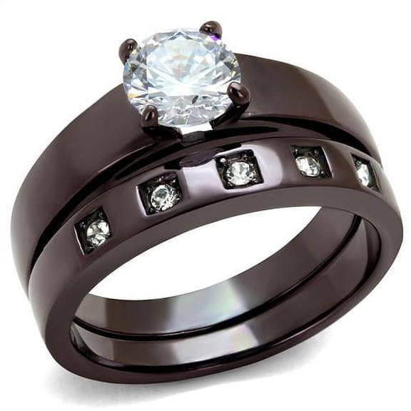 IP Dark Brown (IP coffee) Stainless Steel Ring with AAA Grade CZ in Clear for Women Clear Stone Color Style TK2547 Size 10