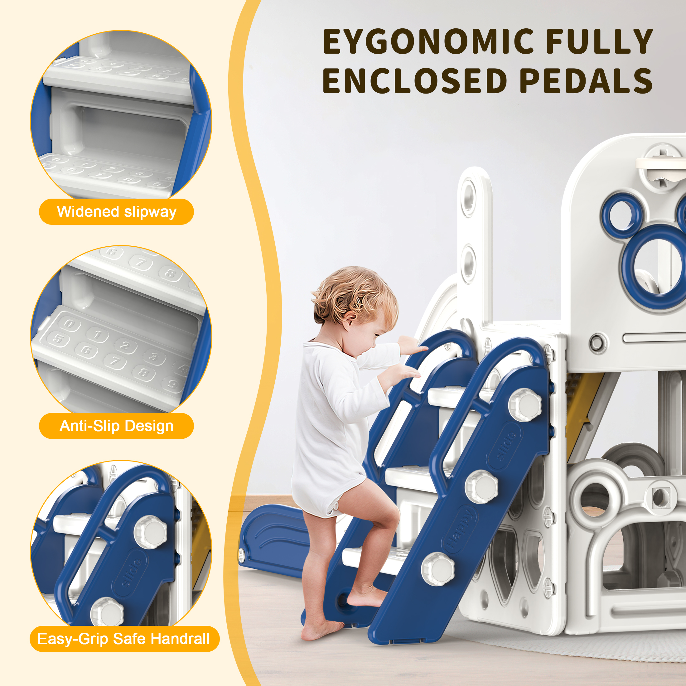 Zifadola Sturdy Kids Slide, 4 in 1 Toddler Slide and Climber Playset with Basketball Hoop, Blue