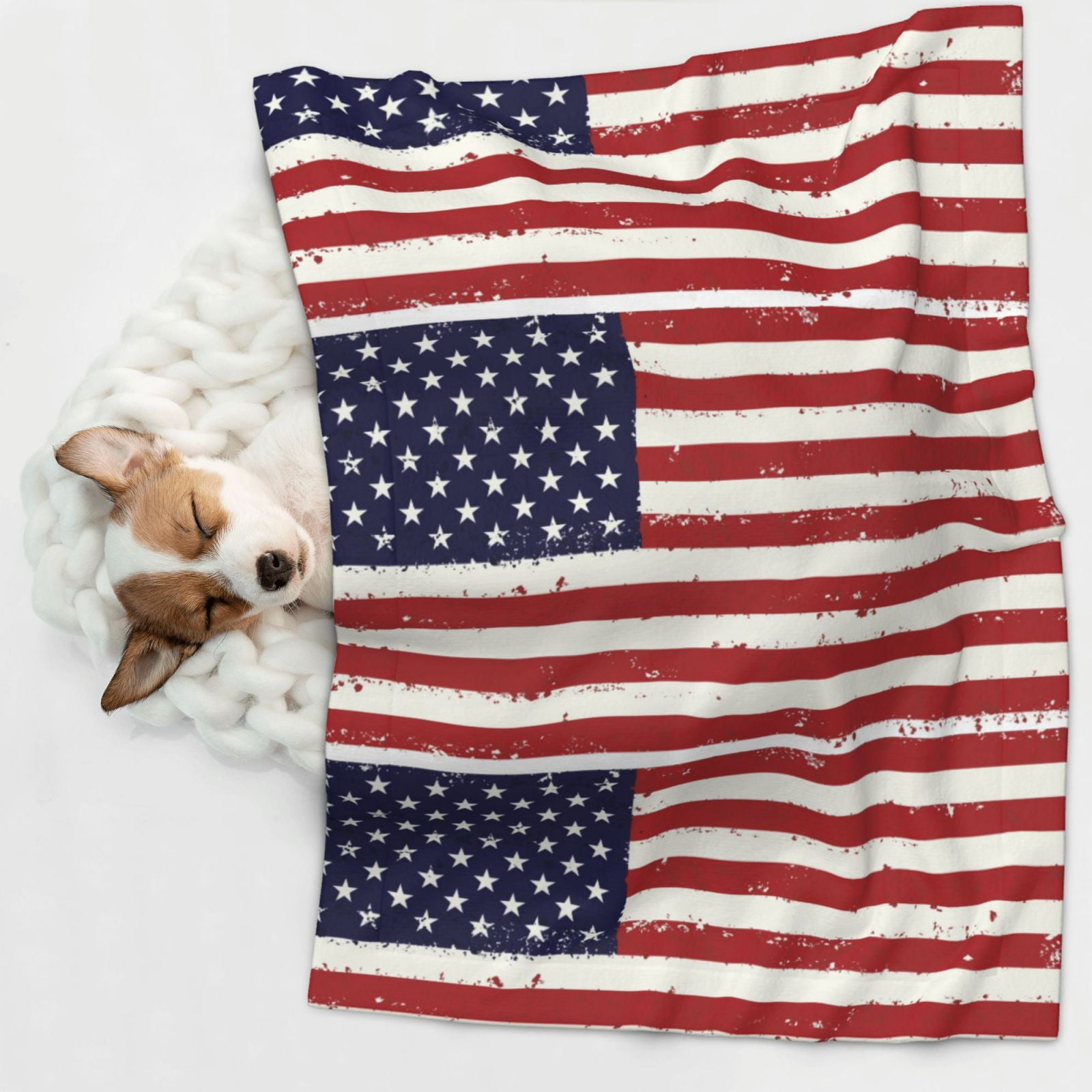 Retro America Flag Dog Blanket Soft Warm Flannel Cat Blanket Great Pet Throw for Cats Puppy Small Medium Large Dog